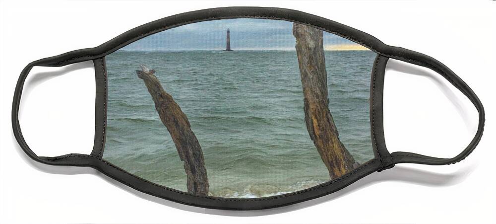 Morris Island Lighthouse Face Mask featuring the painting Dead Wood Lighthouse View - Morris Island Lighthouse by Dale Powell
