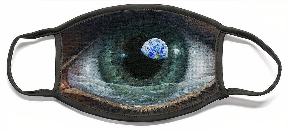 Earthrise Face Mask featuring the painting Discovering earth by Lucy West