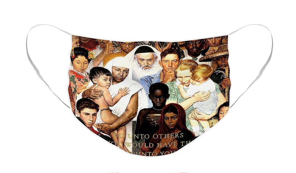 #faatoppicks Face Mask featuring the painting Do Unto Others by Norman Rockwell