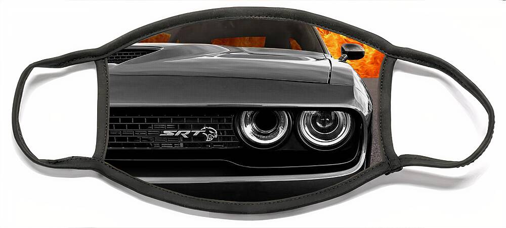 Dodge Face Mask featuring the photograph Dodge Hellcat SRT With Flames by Gill Billington