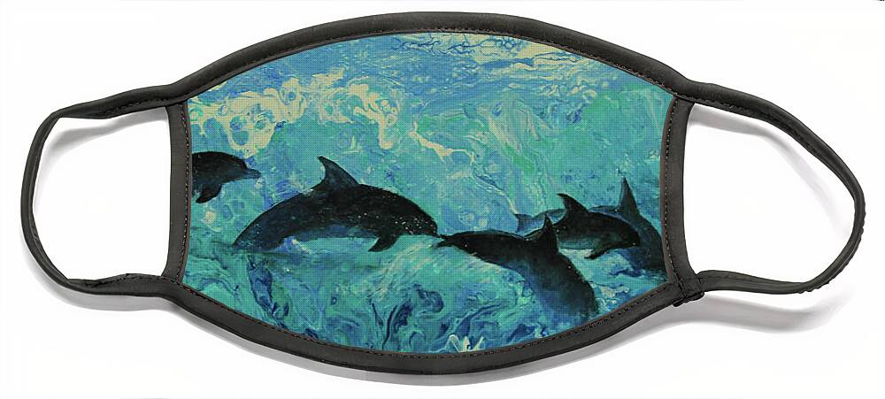 Painting Face Mask featuring the painting Dolphins Surf by Jeanette French