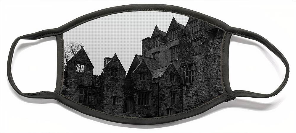 Donegal On Your Wall Face Mask featuring the photograph Donegal Castle Exterior bw by Eddie Barron