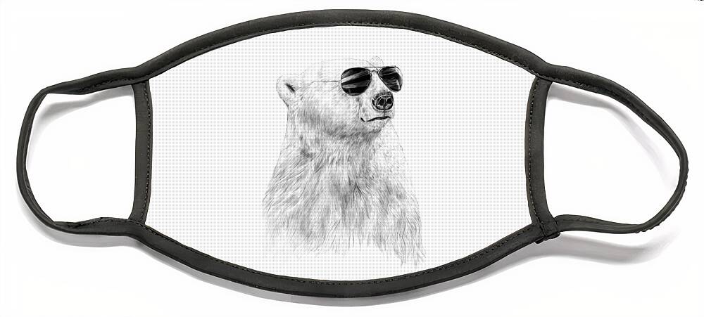 Polar Bear Face Mask featuring the drawing Don't let the sun go down by Balazs Solti