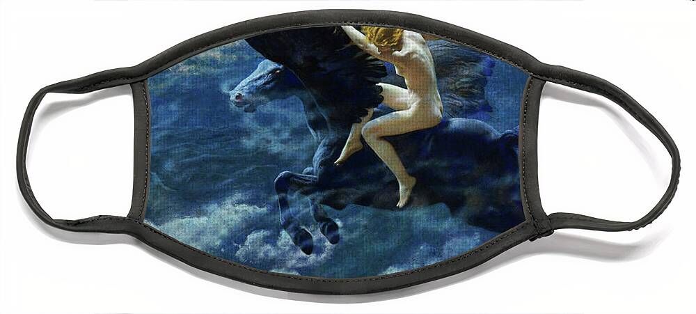 Dream Idyll Face Mask featuring the painting Dream Idyll A Valkyrie by Edward Robert Hughes by Rolando Burbon
