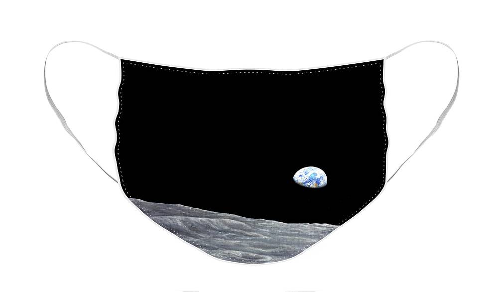 Earthrise Face Mask featuring the painting Earthrise by Lucy West