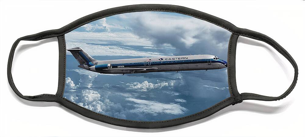 Eastern Airlines Face Mask featuring the mixed media Eastern Airlines DC-9 Among the Clouds by Erik Simonsen