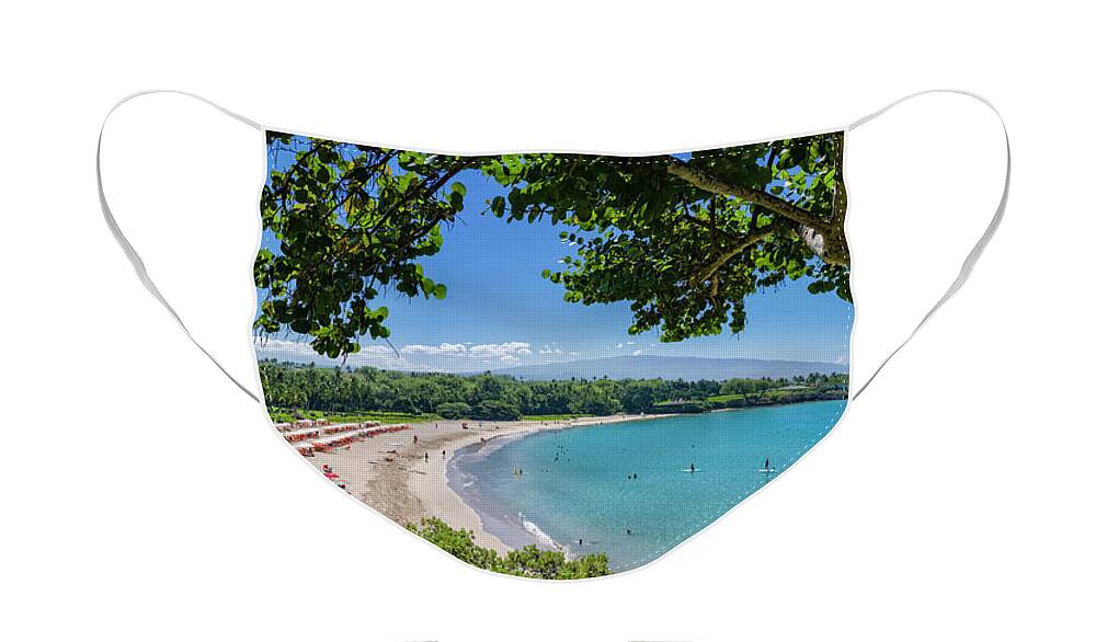 Photography Face Mask featuring the photograph Elevated View Of Kaunaoa Beach by Panoramic Images