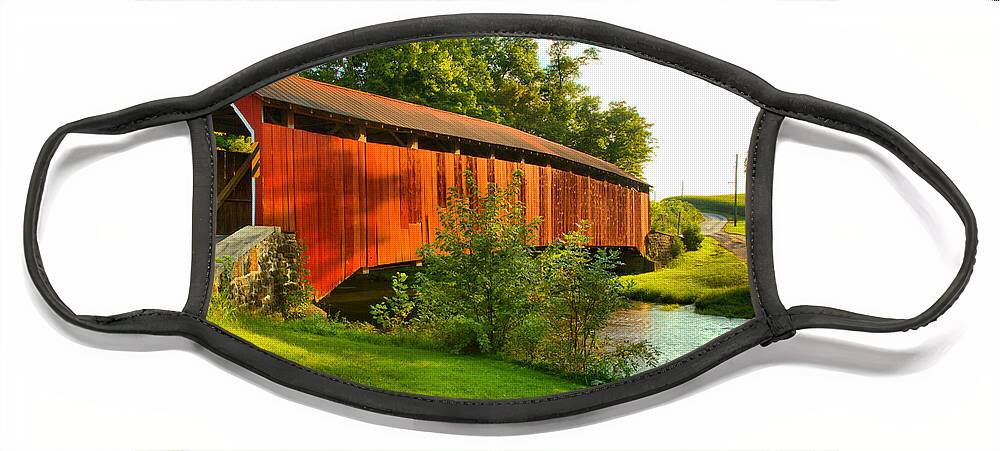 Enslow Face Mask featuring the photograph Enslow Bridge Over Sherman Creek by Adam Jewell