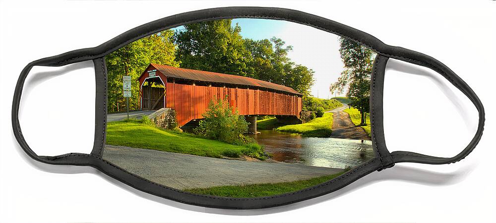 Enslow Face Mask featuring the photograph Enslow Covered Bridge Landcape by Adam Jewell