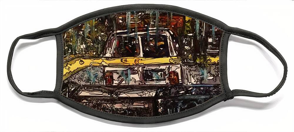 Evening Face Mask featuring the mixed media Evening Bus Ride 3 by Angela Weddle