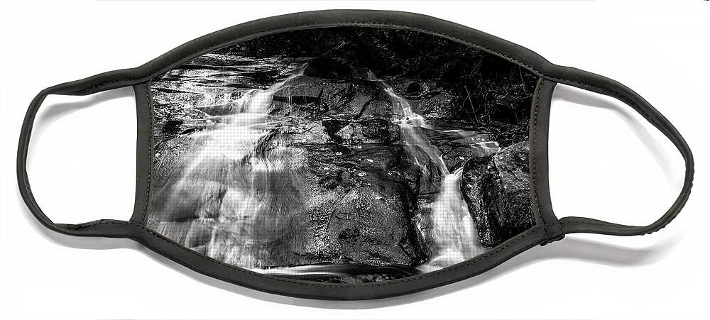 Autumn Face Mask featuring the photograph Fall Branch Falls in Black and White by Rod Gimenez
