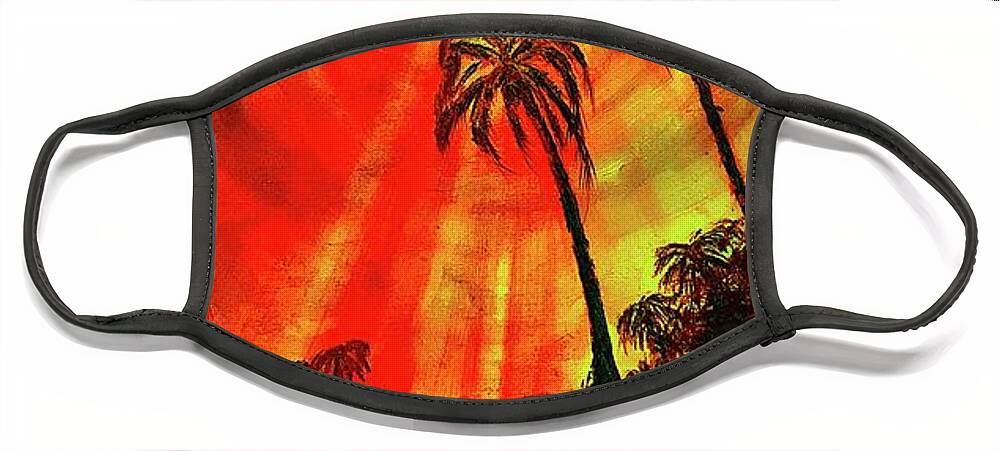 Sunset Beach Face Mask featuring the painting Evening of Yellow Sun by Michael Silbaugh