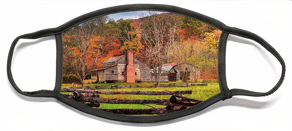 Appalachia Face Mask featuring the photograph Fences and Cabins Cades Cove by Debra and Dave Vanderlaan