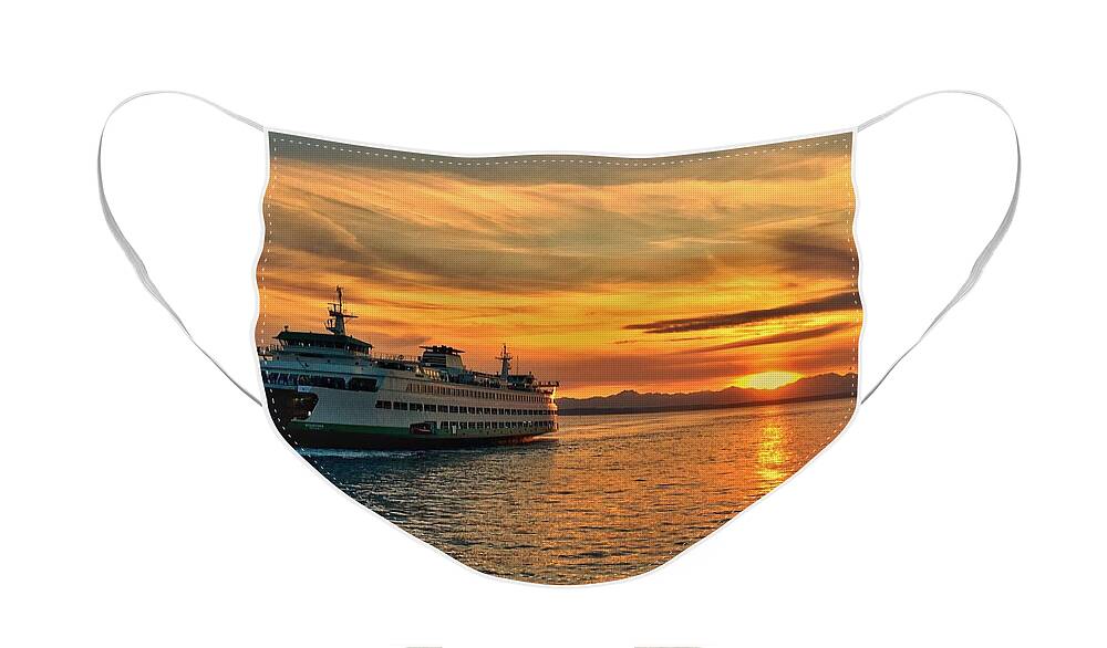 Ferry Face Mask featuring the photograph Ferry at Sunset by Jerry Abbott