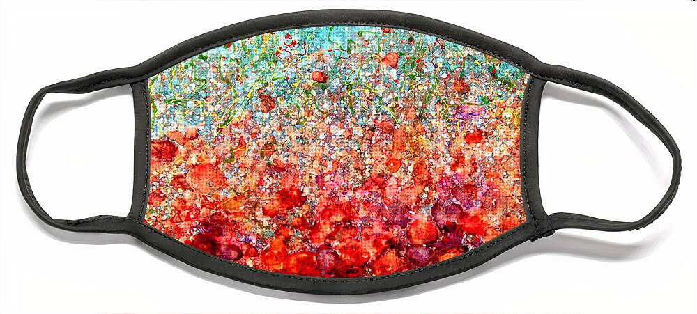 Art Face Mask featuring the painting Field of Spring Abstract Poppies by Lena Owens - OLena Art Vibrant Palette Knife and Graphic Design