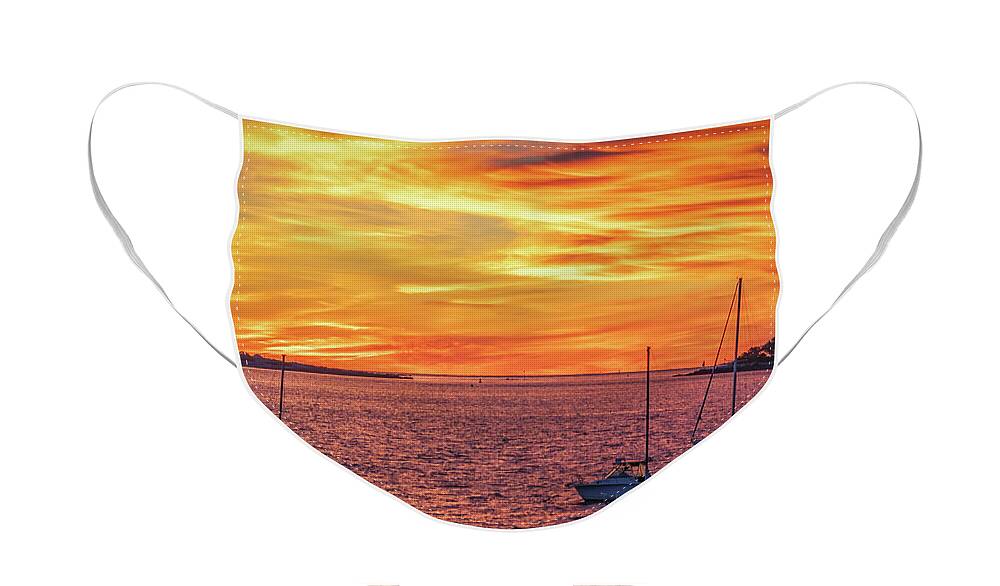 Casco Bay Face Mask featuring the photograph Fiery Sunrise over Casco Bay by Kristen Wilkinson
