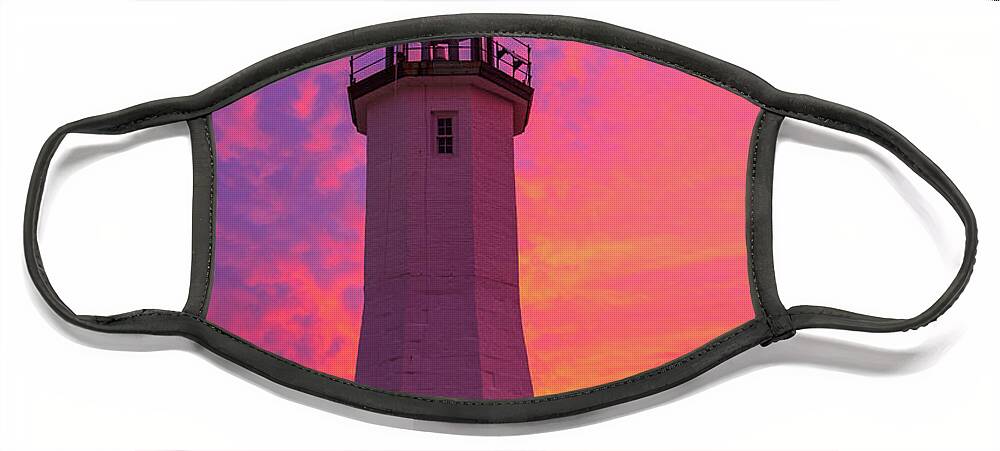 Scituate Face Mask featuring the photograph Fire Sunrise - Scituate Lighthouse by Ann-Marie Rollo