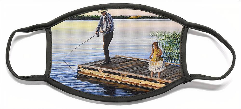 Fishing Face Mask featuring the painting Fishing With A Ballerina by Marilyn McNish
