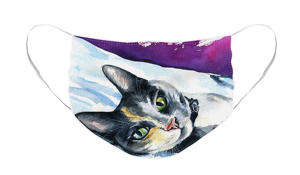 Cat Face Mask featuring the painting Five More Minutes by Dora Hathazi Mendes
