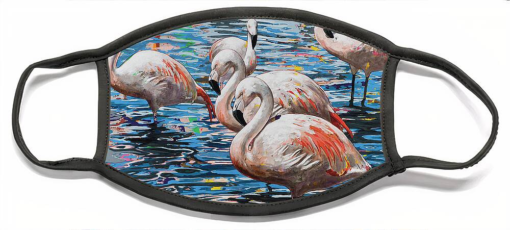Flamingo Face Mask featuring the painting Flamingos #4 by David Palmer