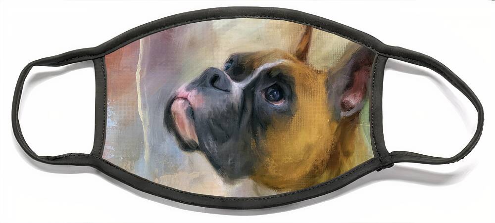 Colorful Face Mask featuring the painting Flashy Fawn Boxer by Jai Johnson