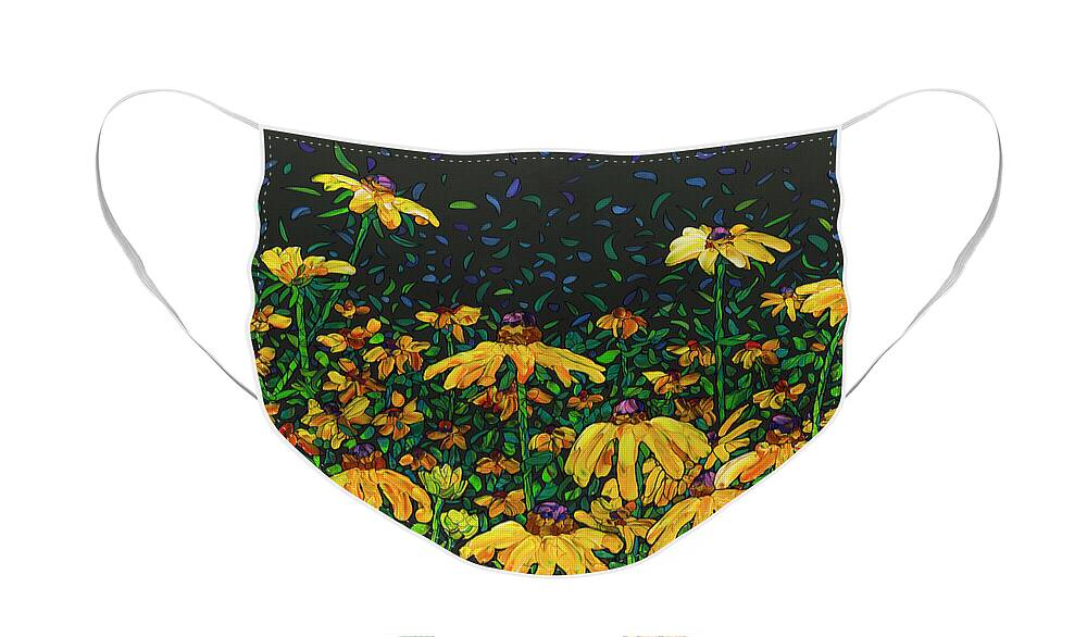 Flowers Face Mask featuring the painting Floral Interpretation - Black-Eyed Susans by James W Johnson
