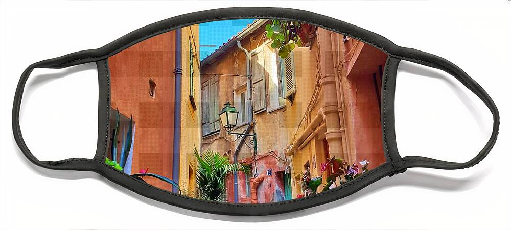 Cityscape Face Mask featuring the photograph French Flower Street by Andrea Whitaker