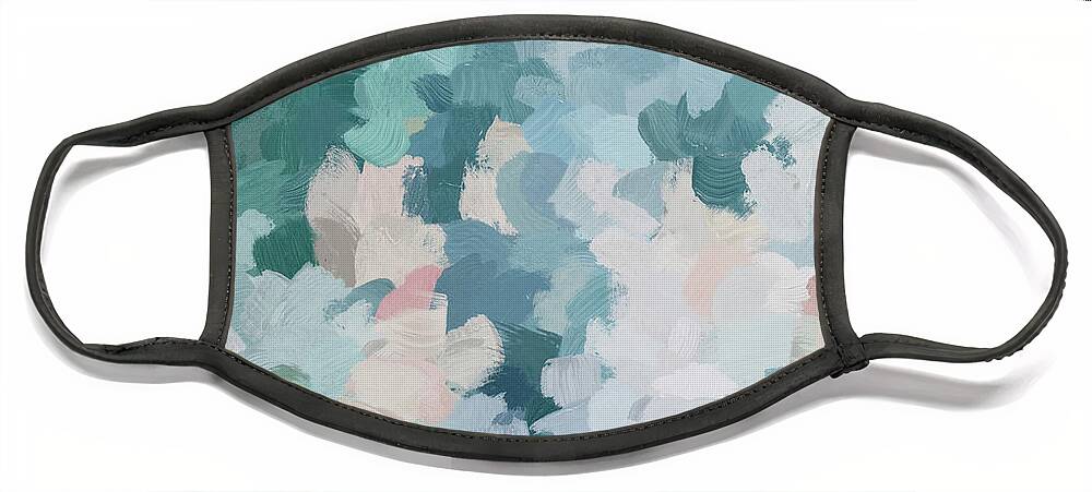 Mint Green Sky Blue Teal Blush Pink Seafoam Face Mask featuring the painting Flowers in the Wind by Rachel Elise