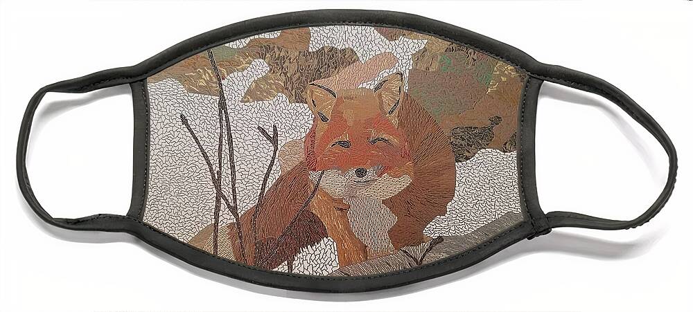 Fox Face Mask featuring the painting Fox Hunting in Snow by DLWhitson