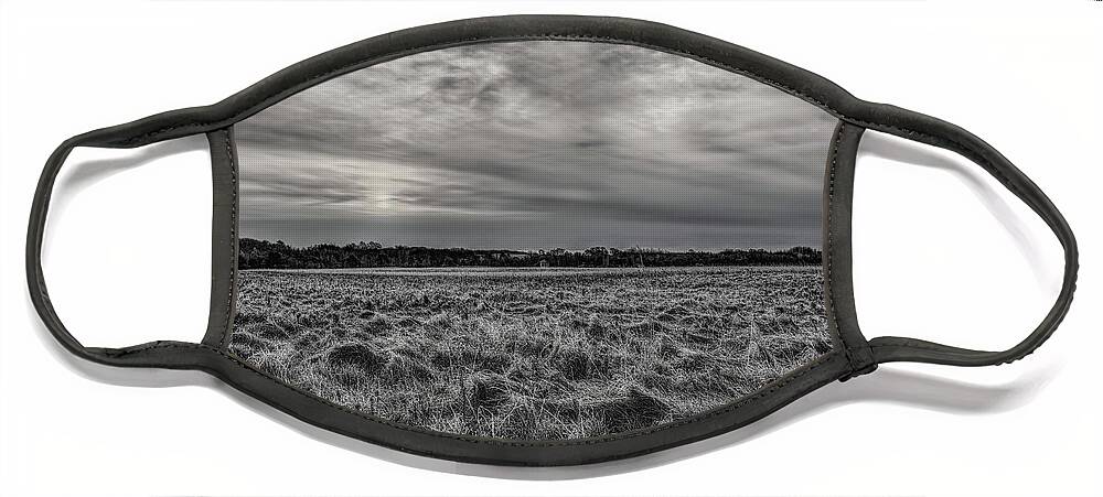 Black And White Face Mask featuring the photograph Frosty Hay Field Black And White by Dale Kauzlaric