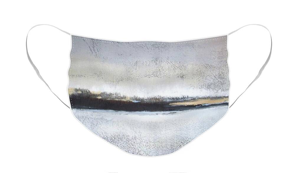 Landscape Face Mask featuring the painting Frozen Winter Lake by Vesna Antic