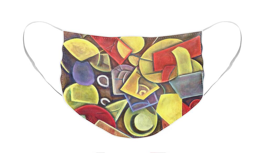 Red Face Mask featuring the painting Geometric Colors by Patricia Cleasby