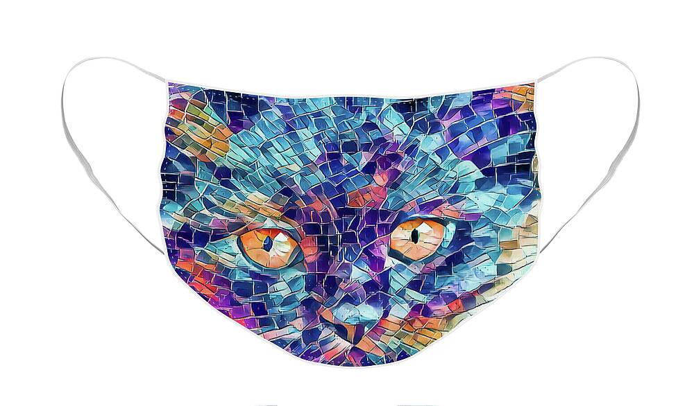 Kitten Face Mask featuring the digital art Giant Head Mosaic Colorful by Don Northup