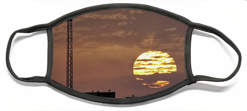 Bright Face Mask featuring the photograph Giant Sun at Sunrise Cadiz Harbour by Pablo Avanzini