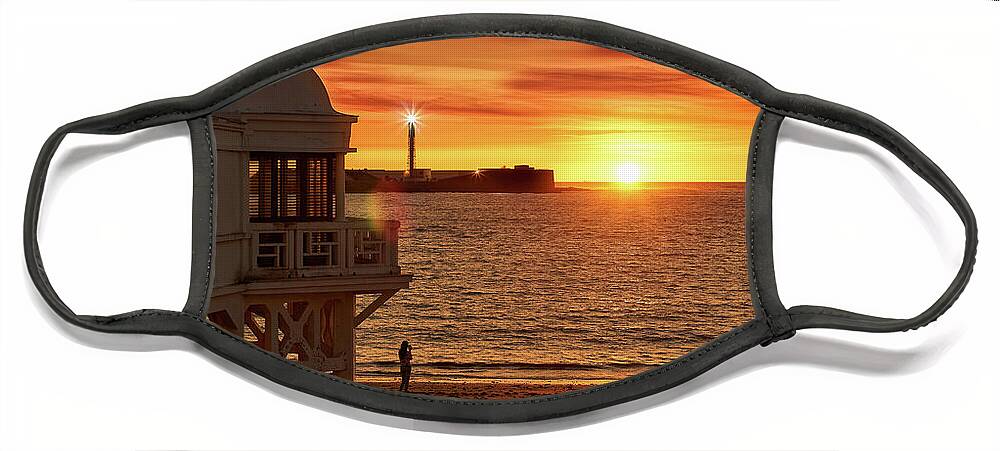 Outdoors Face Mask featuring the photograph Girl Photographing Sunset at La Caleta Spa by Pablo Avanzini