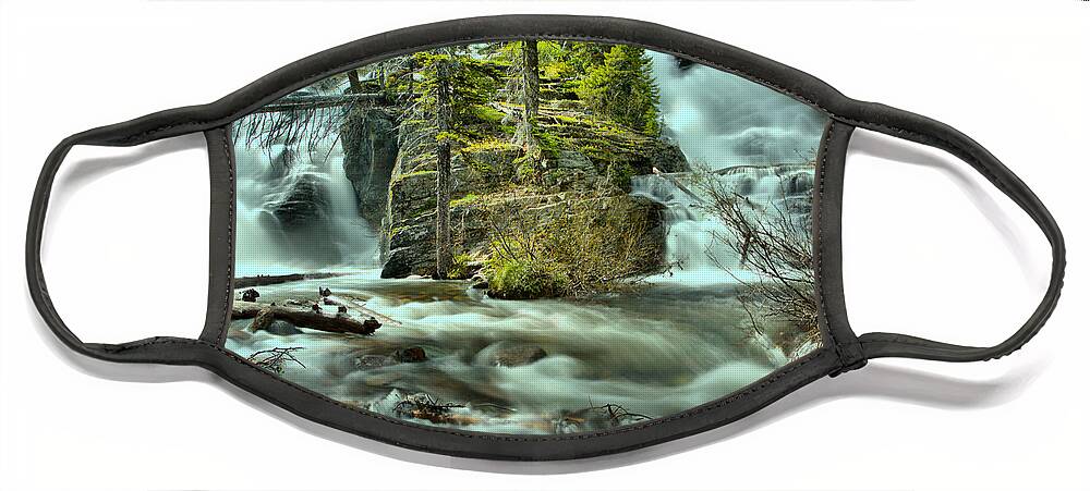 Twin Falls Face Mask featuring the photograph Glacier Park Twin Falls by Adam Jewell
