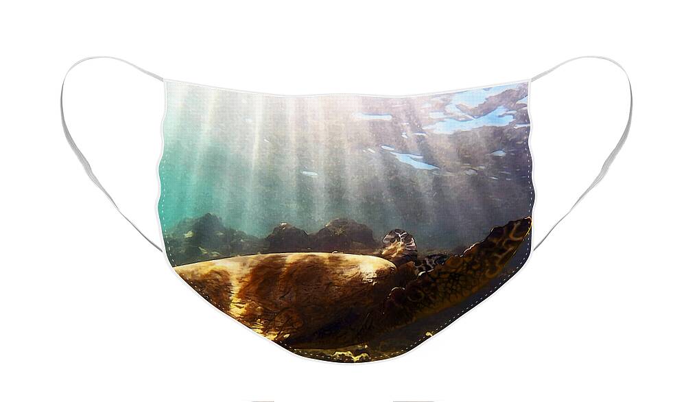 Sea Turtle Face Mask featuring the photograph Gliding Honu - Paintography by Anthony Jones