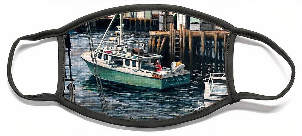 Gloucester Face Mask featuring the painting Gloucester's Working Waterfront by Eileen Patten Oliver