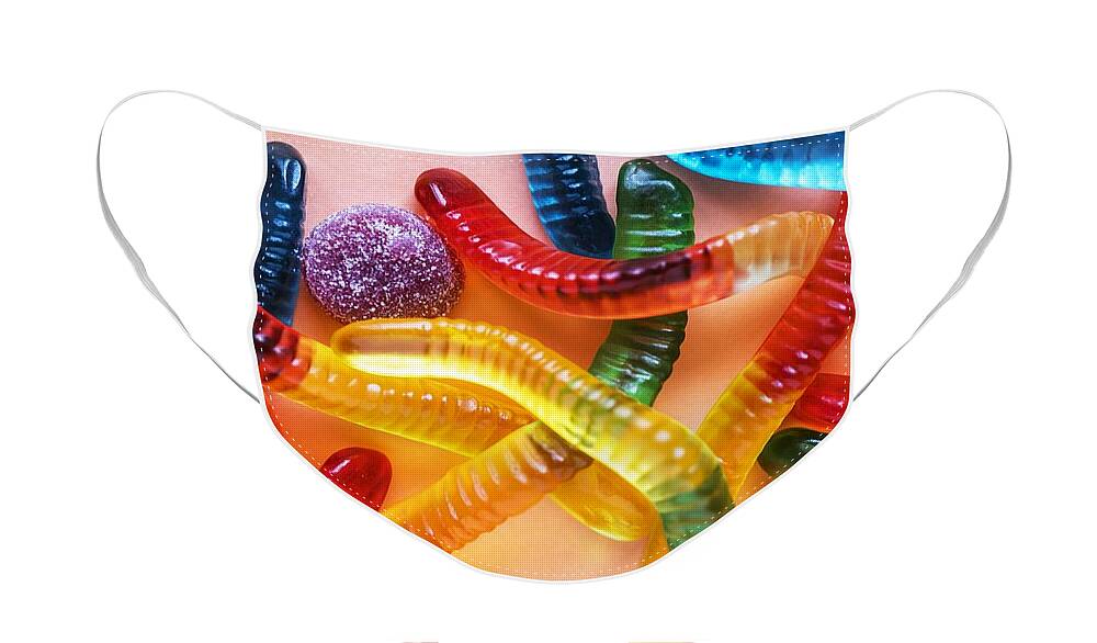 Candy Face Mask featuring the photograph Go and Eat Worms - Gummy Worms Candy by Marianna Mills