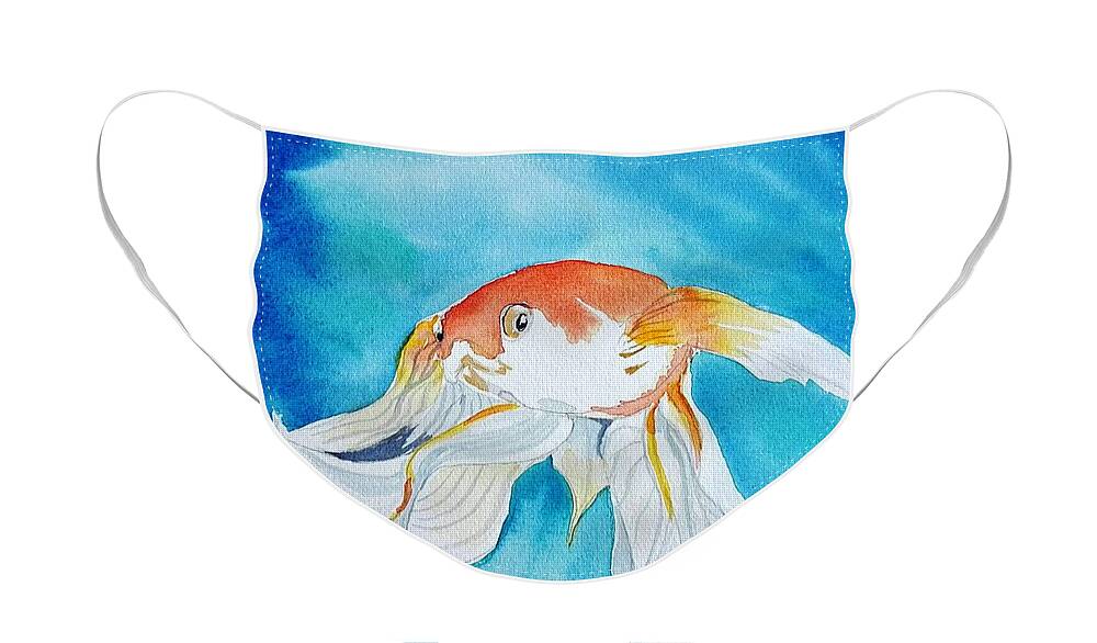 Fantail Face Mask featuring the painting Gold Fantail by Sandie Croft