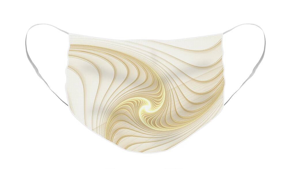 Fractal Face Mask featuring the digital art Golden and White Spiral Abstract by Matthias Hauser