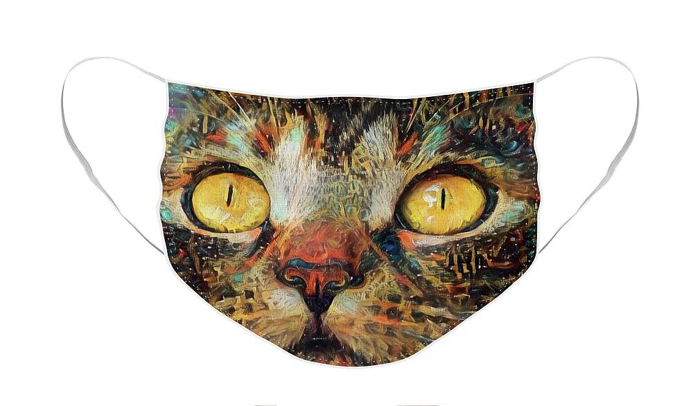 Tabby Cat Face Mask featuring the digital art Golden Eyes Dreaming by Peggy Collins
