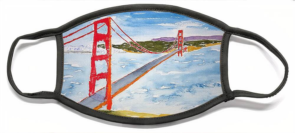 Watercolor Face Mask featuring the painting Golden Gate Lore by John Klobucher