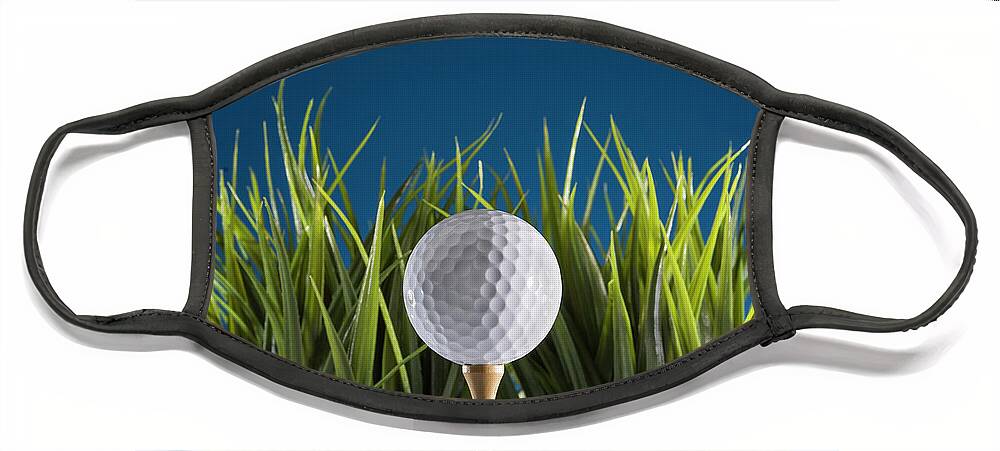 Golf Face Mask featuring the photograph Golf ball on tee by Deborah Ritch