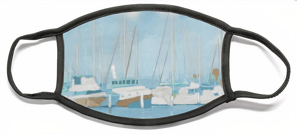 Golf Face Mask featuring the painting Golf Harbor Boats II by Dan Meneely