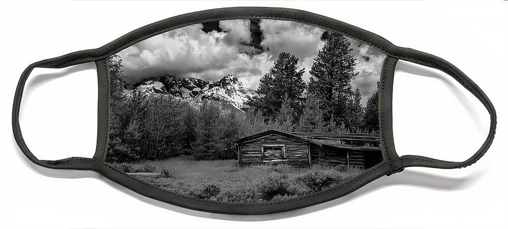 Black And White Face Mask featuring the photograph Grand Teton Cabin II by Jon Glaser