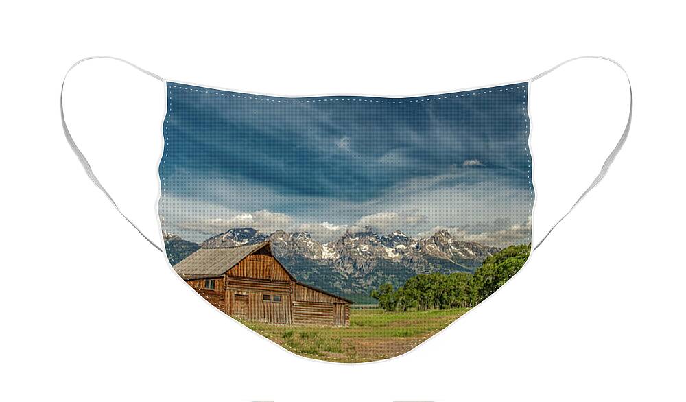 T A Moulton Barn Face Mask featuring the photograph Grand Tetons Landmark Barn by Marcy Wielfaert
