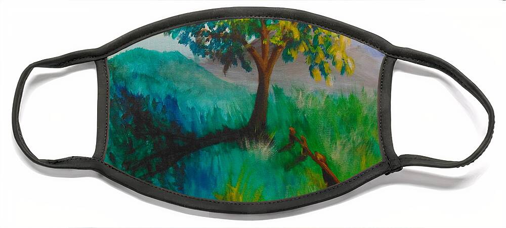 Green Face Mask featuring the painting Green Pastures by Saundra Johnson
