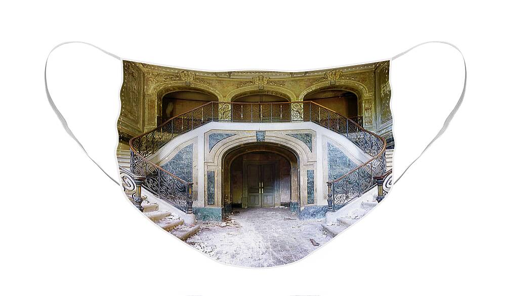 Urban Face Mask featuring the photograph Green Staircase with Marble by Roman Robroek