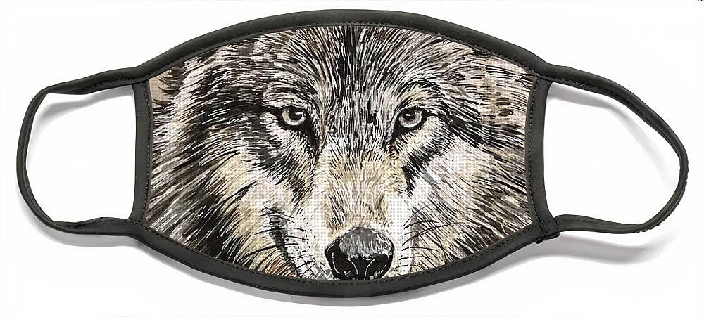 Wolf Face Mask featuring the painting Grey Wolf by Mark Ray